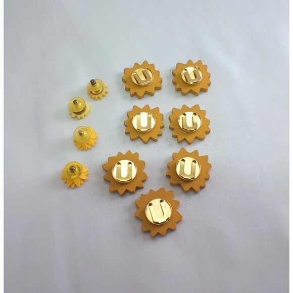 Vintage Sunflower Earrings Button Covers Yellow Brown Lot of 9 - Picture 4 of 6